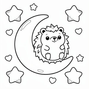 Kawaii igelkott bland stjärnor