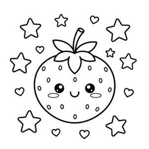 Kawaii jordgubbe målarbild med hjärtan