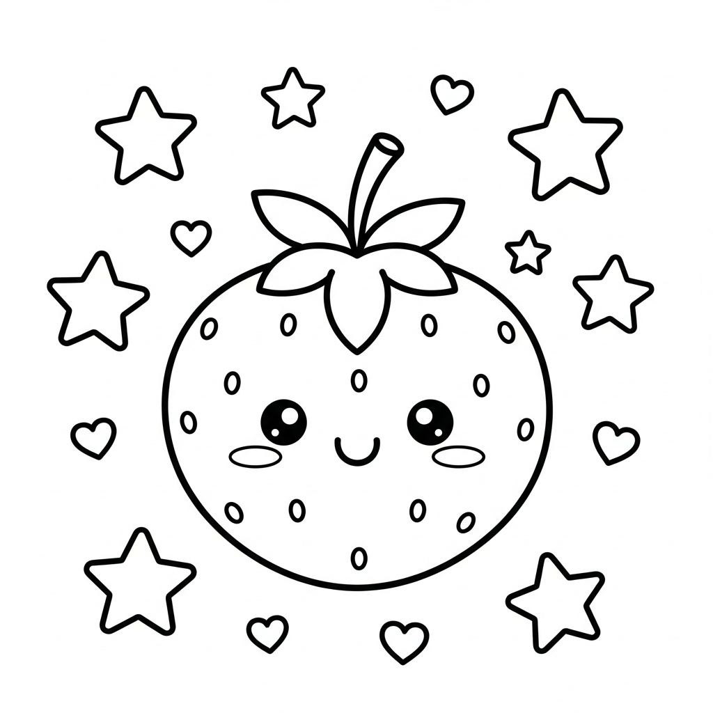 Kawaii jordgubbe målarbild med hjärtan