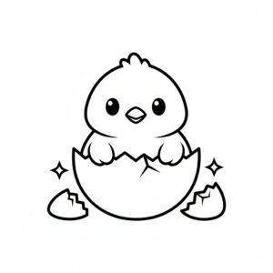Kawaii liten kyckling som kläcks ur ett ägg