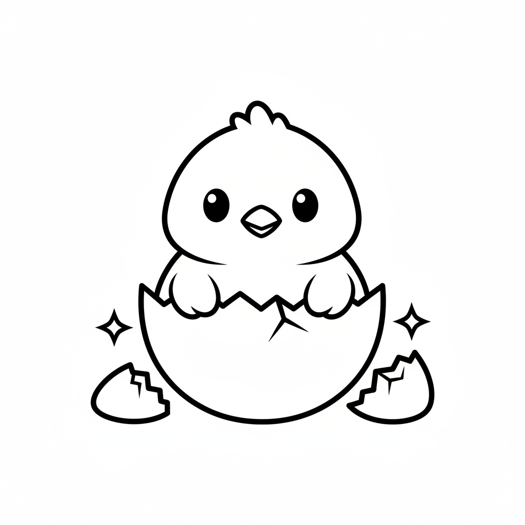 Kawaii liten kyckling som kläcks ur ett ägg