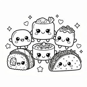 Kawaii-mat samling på köksbordet