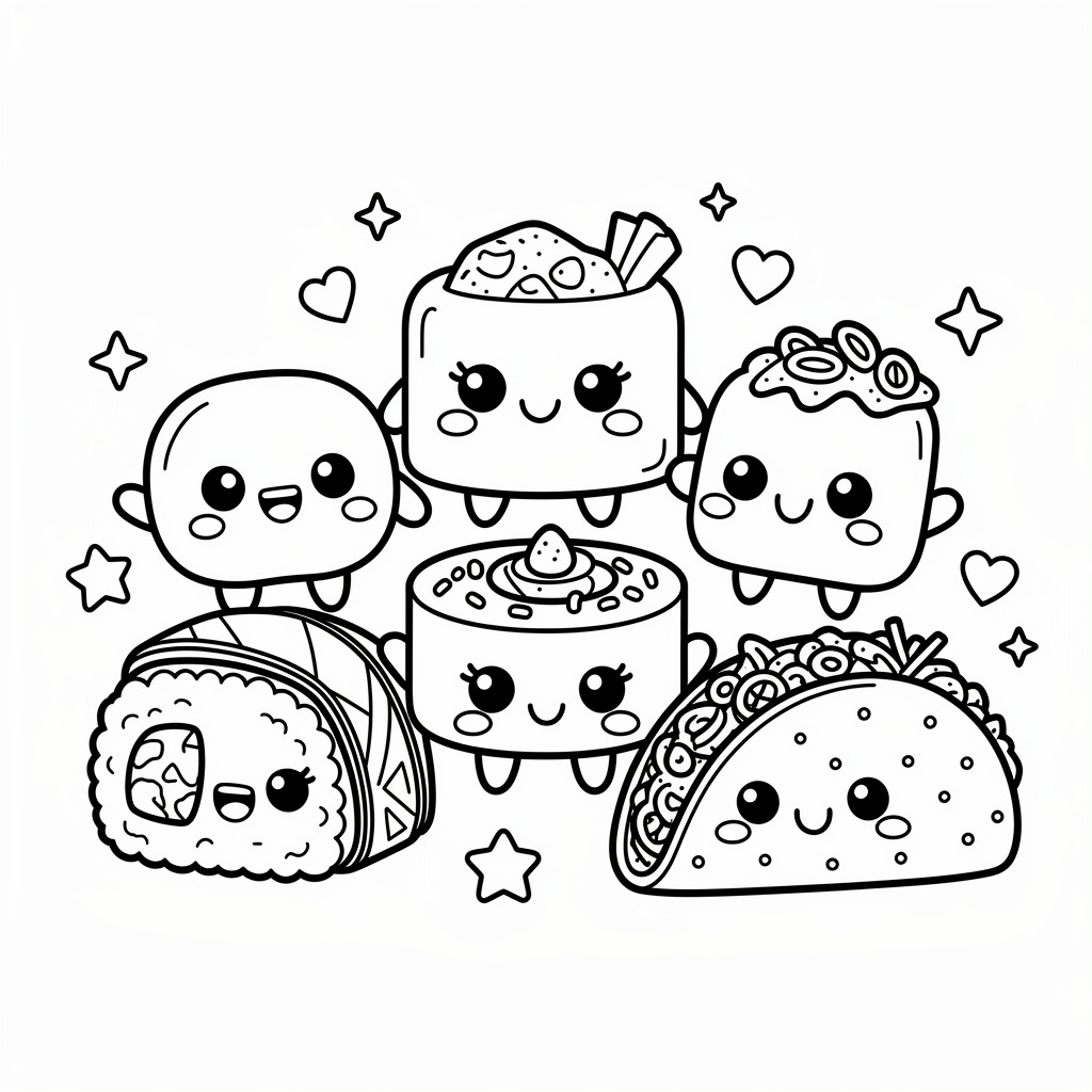 Kawaii-mat samling på köksbordet