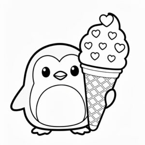 Kawaii pingvin med glass på isflak