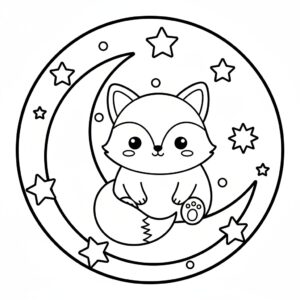 Kawaii räv med stjärnor och måne