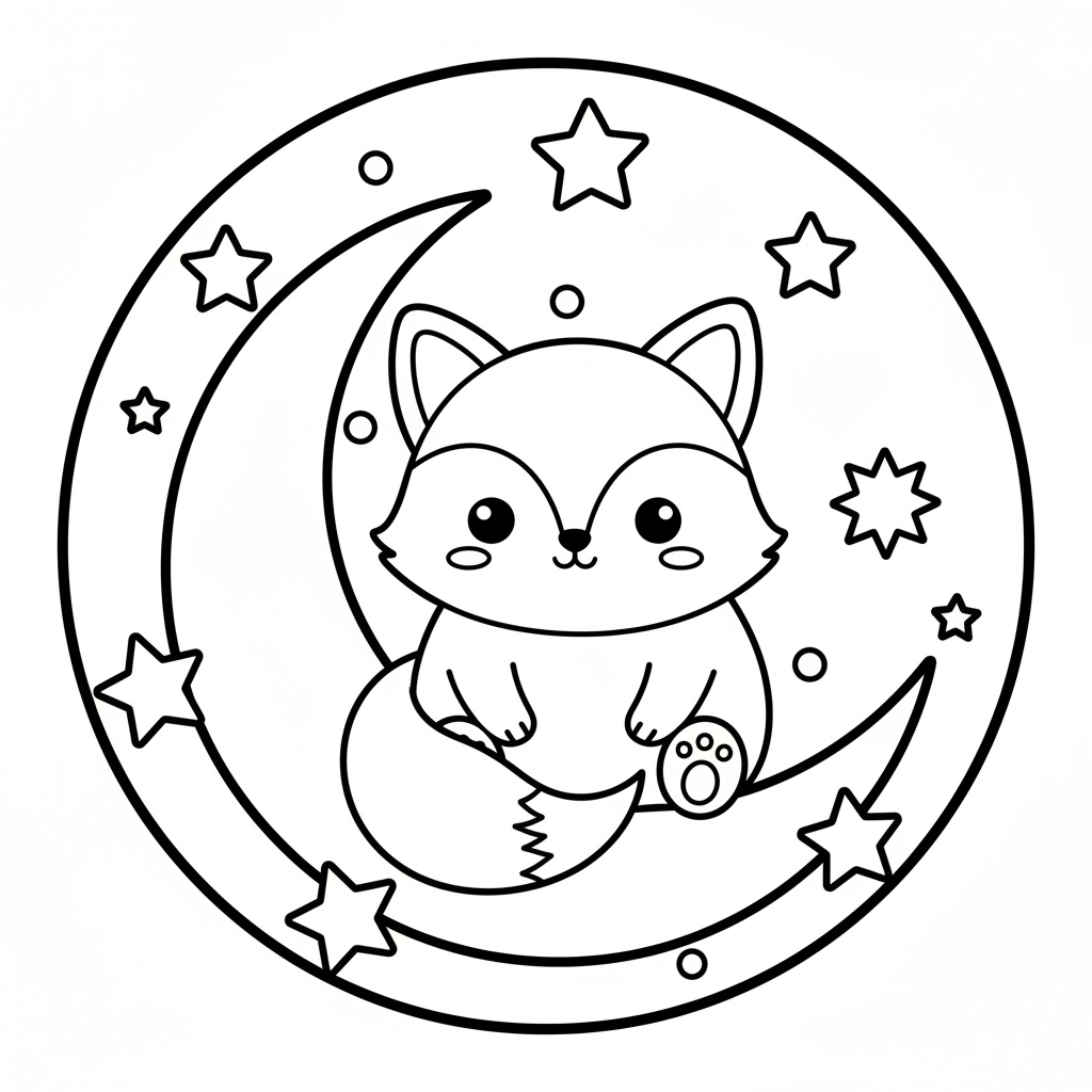 Kawaii räv med stjärnor och måne