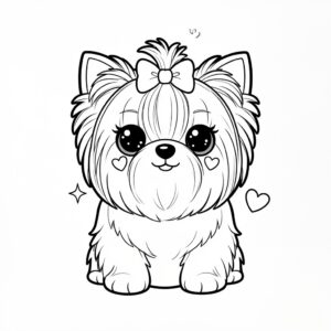 Kawaii-stil yorkshireterrier målarbild med glittrande ögon
