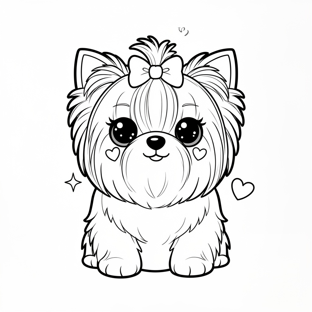 Kawaii-stil yorkshireterrier målarbild med glittrande ögon