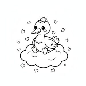 Kawaii stork i stil med hjärtan