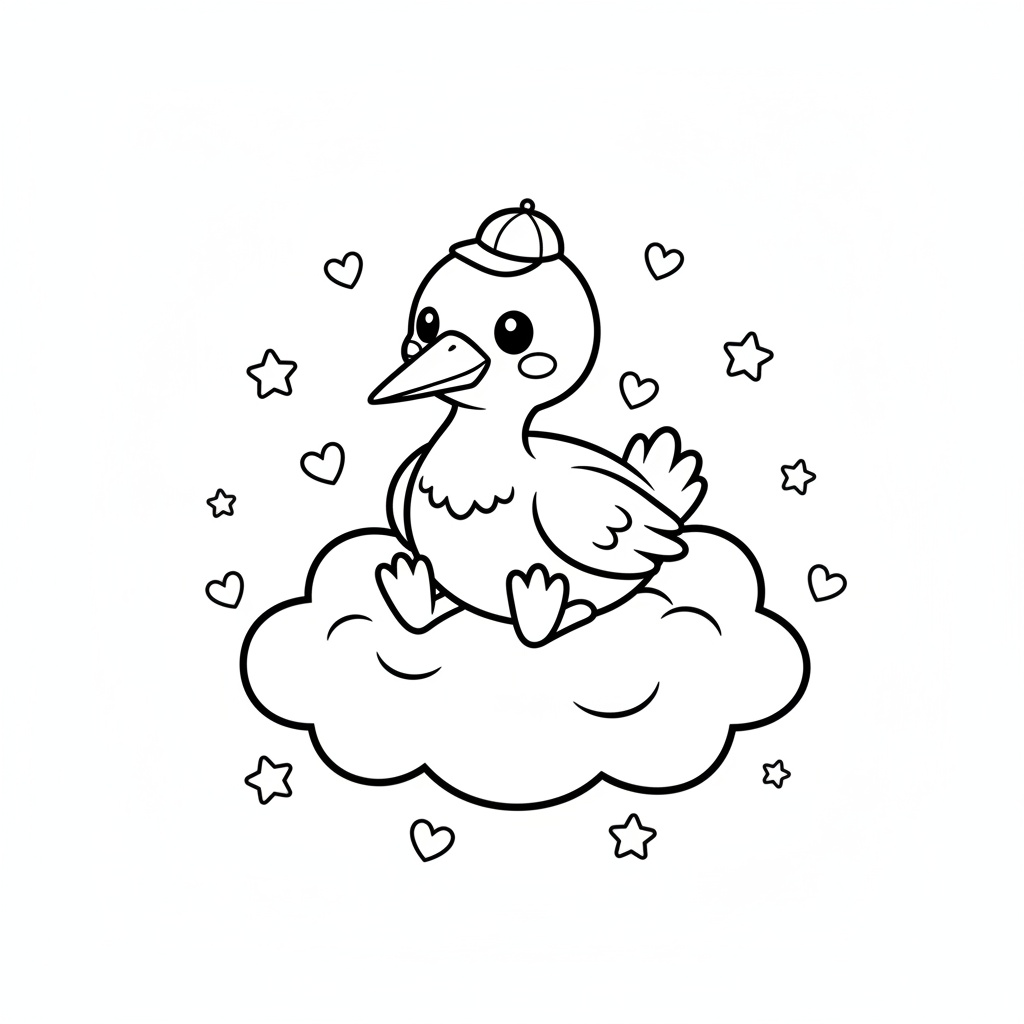 Kawaii stork i stil med hjärtan