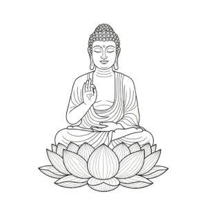 Komplex Buddha-staty med lotusblomma