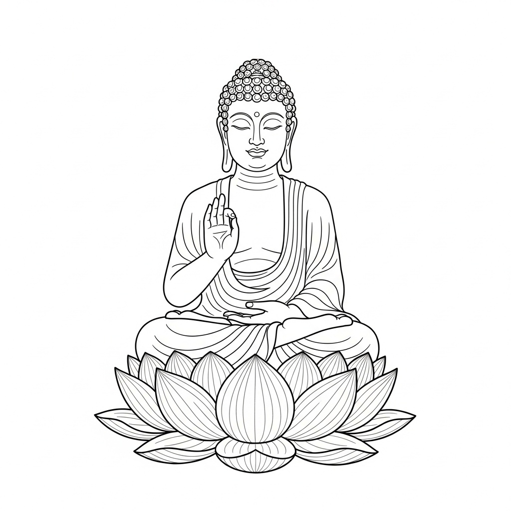 Komplex Buddha-staty med lotusblomma