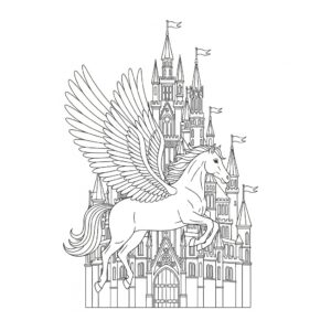 Komplex pegasus målarbild framför slott