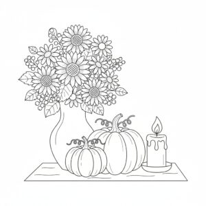 Komplex pumpa stilleben med vas och blommor