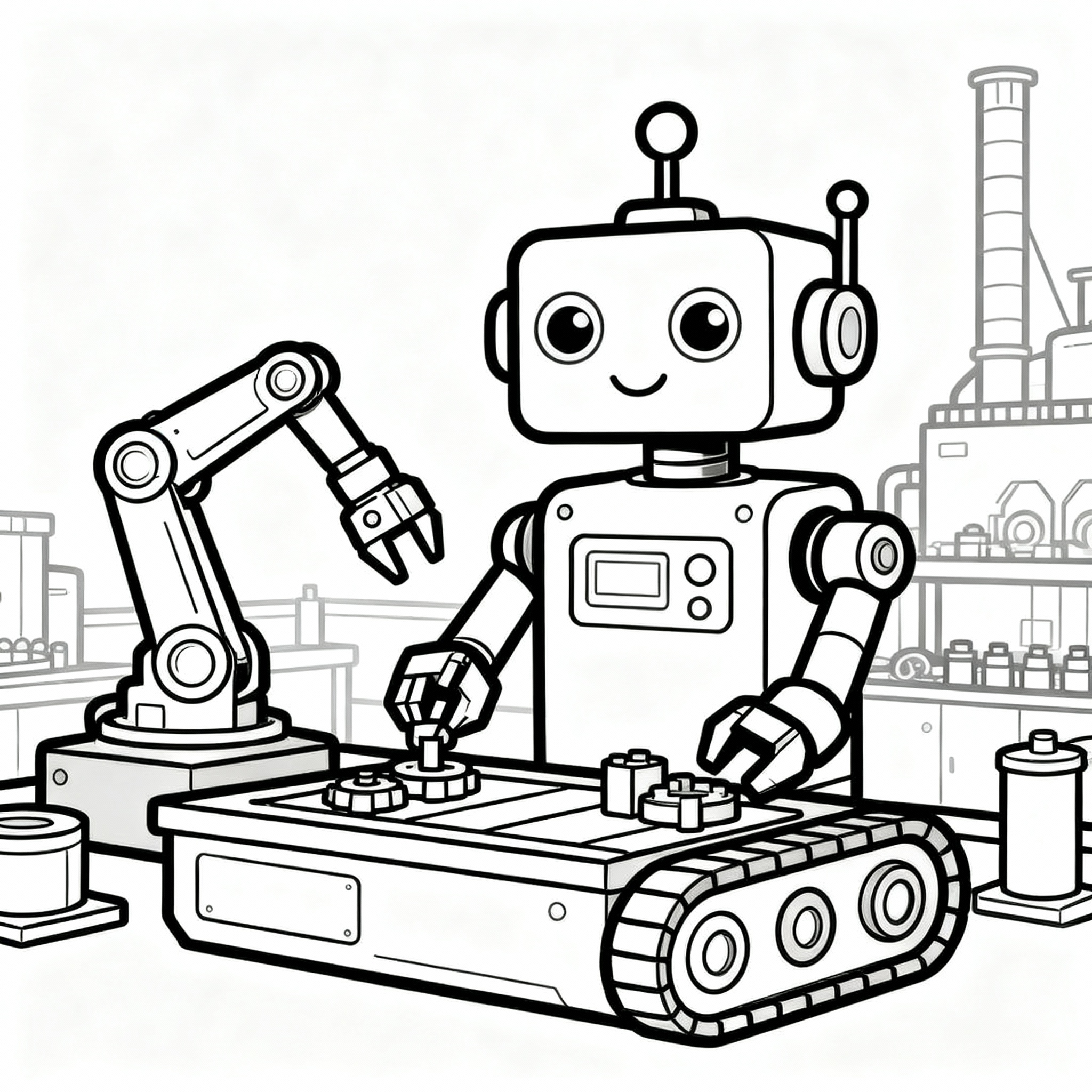 Komplex robotverkstad med alla detaljer