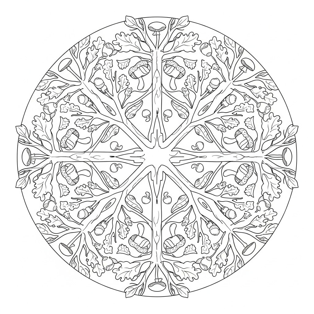 Komplex, slingrande mystisk mandala från skogens djup
