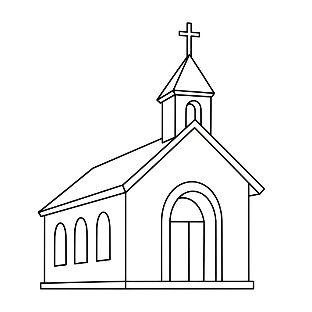 Kristen kyrka i fridfull stämning målarbild för barn
