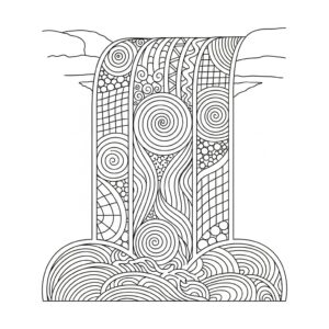 Landskap i zentangle-stil med vattenfall