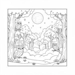 Landskap med mystisk nattlig skog