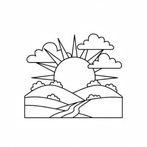 Landskap med solnedgång målarbild