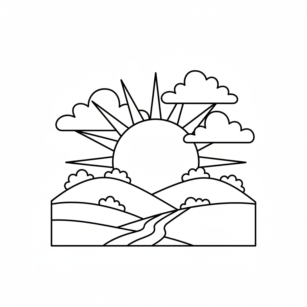 Landskap med solnedgång målarbild