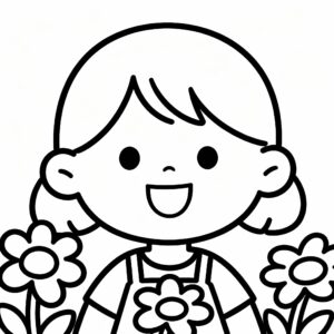 Leende barn målarbild med blommor