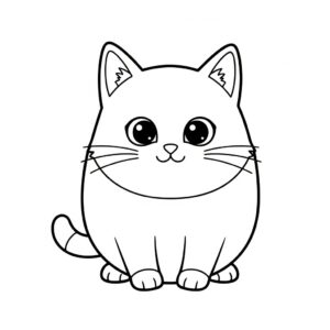 Leende katt med mjuka former målarbild för förskolan