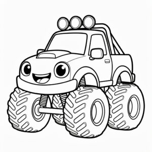 Leende monstertruck ritning för förskolebarn