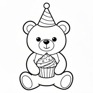 Leende nalle med partyhatt
