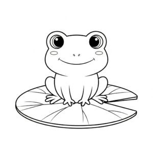 Lekfull groda på näckros kawaii teckning