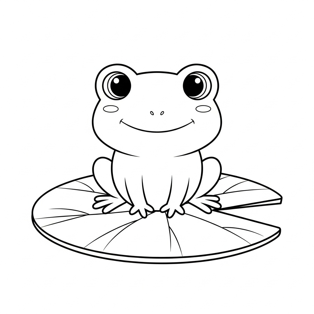 Lekfull groda på näckros kawaii teckning