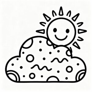 Lekfull zentangle-moln och sol målarbild för barn