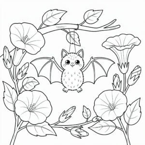 Liten fladdermus med mjuk päls bland blommor