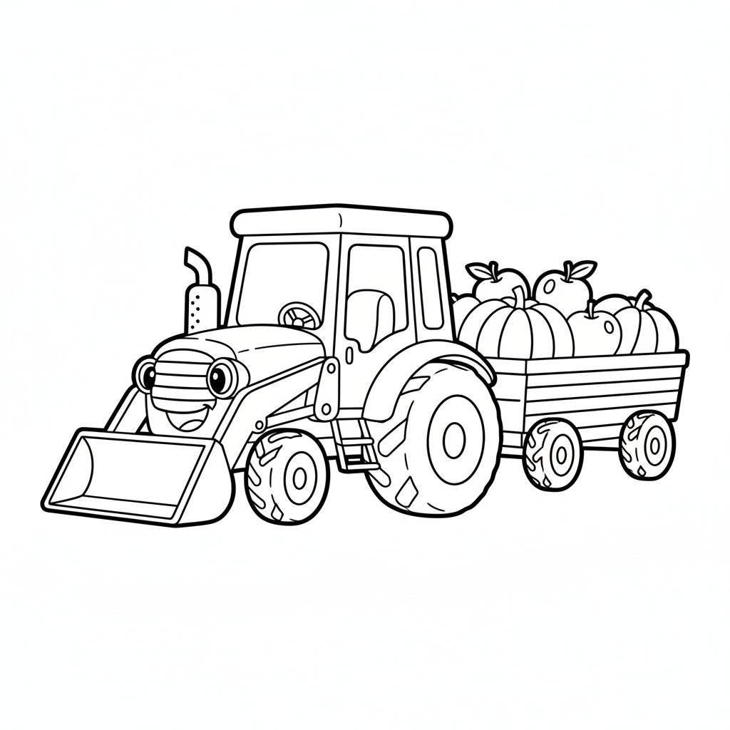 Liten traktor målarbild med tjocka konturer