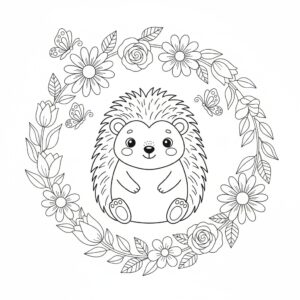 Magisk igelkott målarbild i blomsterkrans