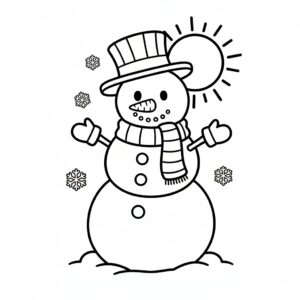Målarbild: snögubbe med liten mössa