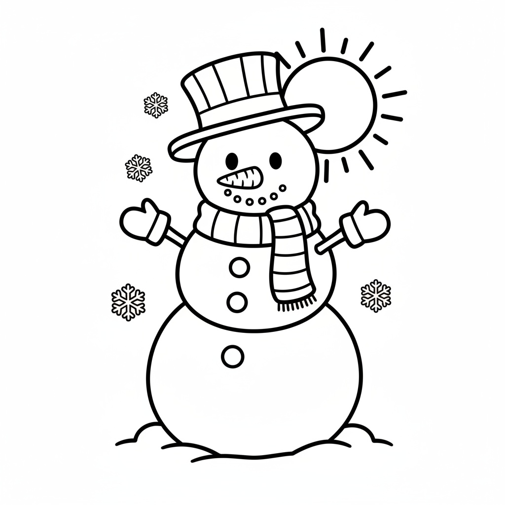 Målarbild: snögubbe med liten mössa