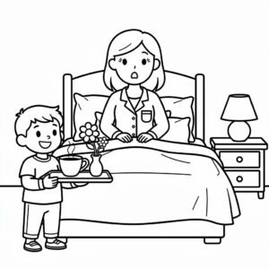 Mamma får frukost på sängen på Mors dag