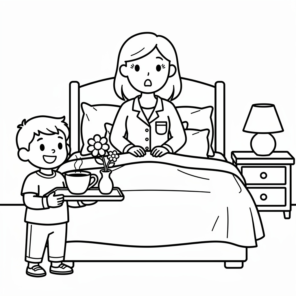 Mamma får frukost på sängen på Mors dag