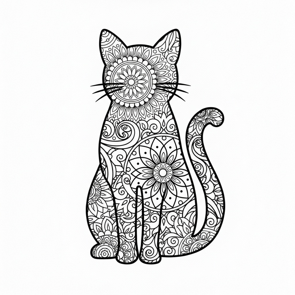 Mandala katt för vuxna med avslappnande mönster