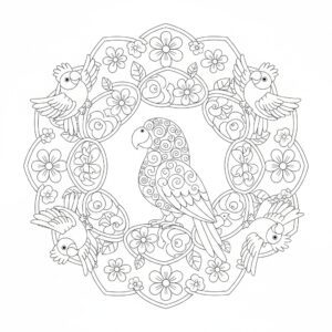 Mandala med papegoja för vuxna – utskrivbart målarblad