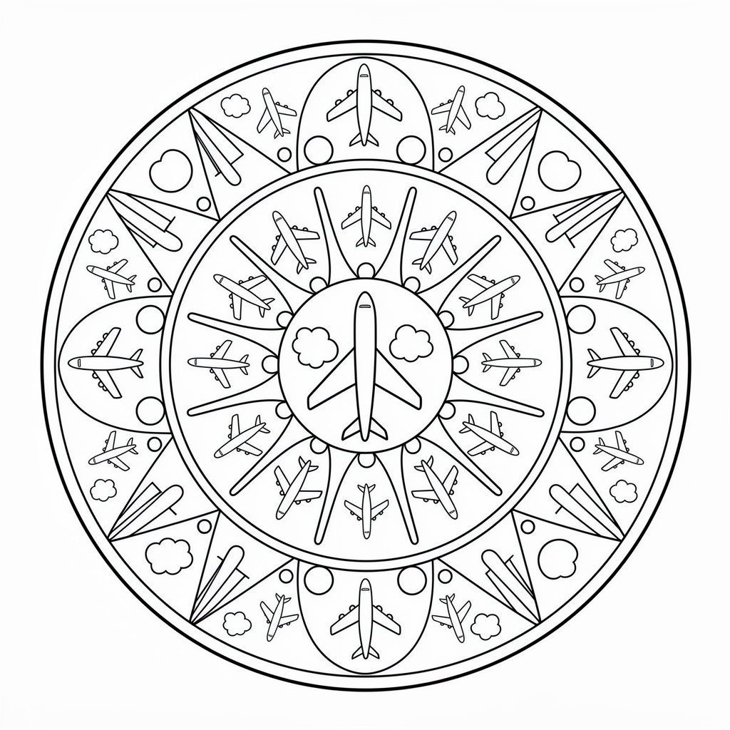Mandala stil flygplan målarbild för vuxna – detaljerad målarteckning
