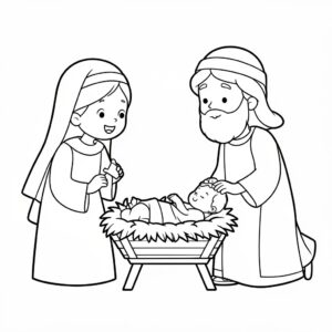 Maria och Josef med barnet målarbild
