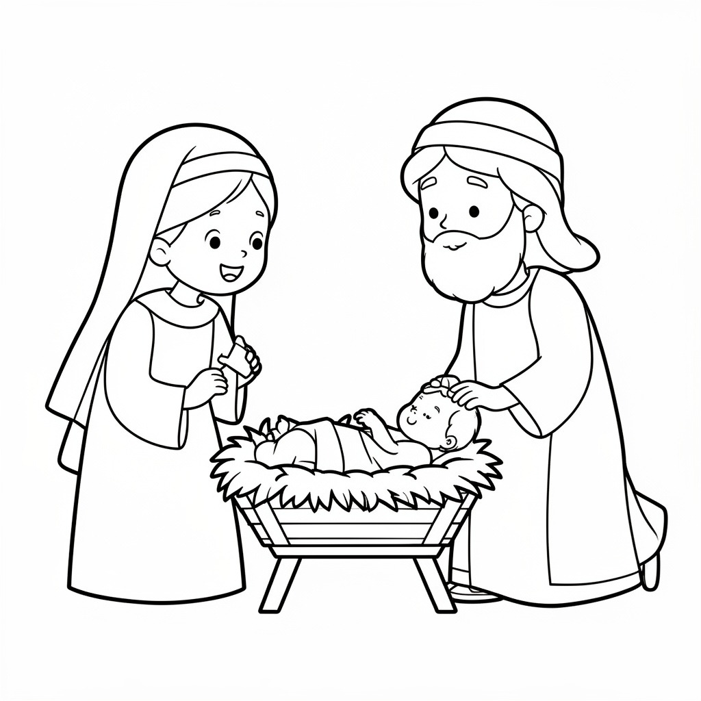 Maria och Josef med barnet målarbild