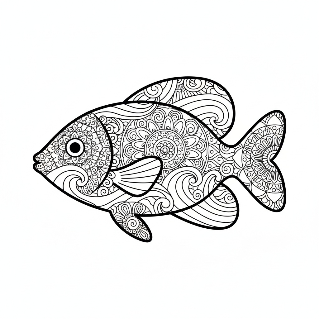 Meditativ fisk målarbild för vuxna med mandala
