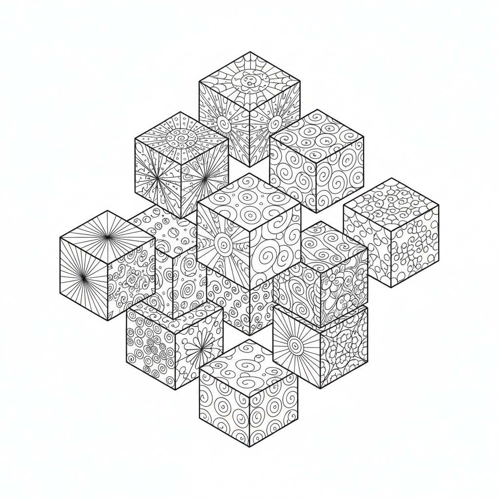 Meditativt, tätt mönstrat zentangle geometrisk illusion