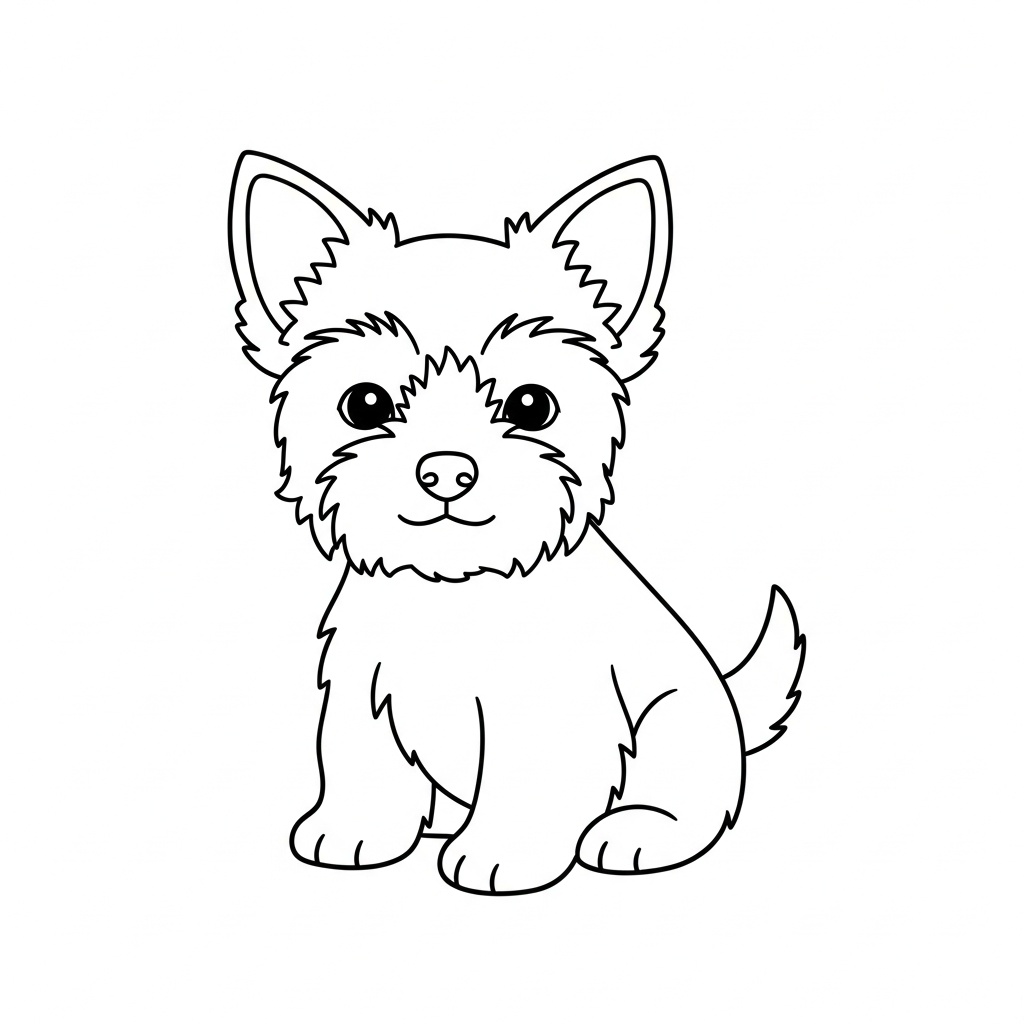 Min första yorkshireterrier teckning med rena linjer för barn