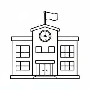 Modern skolbyggnad med klocka