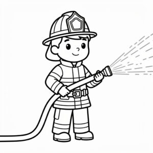 Brandkår med brandbil och brandmän målarbild
