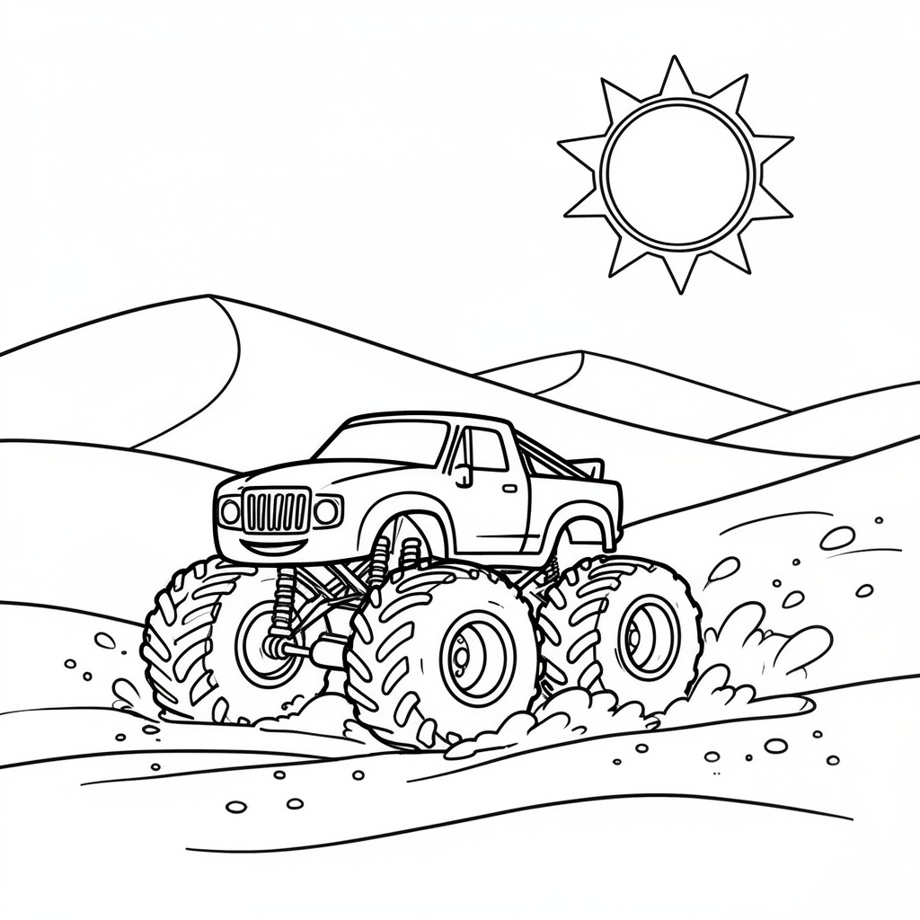 Monstertruck bland sanddyner målarbild